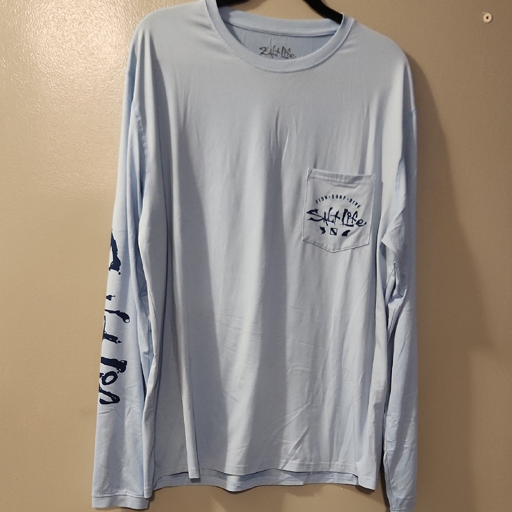 Salt Life Men's Light Blue Long Sleeve Shirt, Size Large